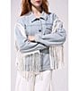 Azalea Wang Alra Fringe Point Collar Button Front Denim Jacket, Color:Denim - Image 4