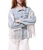 Azalea Wang Alra Fringe Point Collar Button Front Denim Jacket, Color:Denim - Image 5