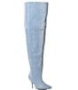 Color:Denim - Image 1 - Amby Denim Flared Thigh High Stiletto Boots