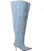 Color:Denim - Image 2 - Amby Denim Flared Thigh High Stiletto Boots