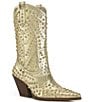 Color:Gold - Image 1 - Appease Metallic Studded Crystal Rhinestone Western Mid Boots