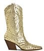 Color:Gold - Image 2 - Appease Metallic Studded Crystal Rhinestone Western Mid Boots