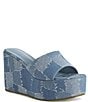 Color:Blue - Image 1 - Banas Patchwork Denim Platform Wedge Slide Sandals