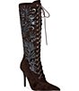 Azalea Wang Bardot Sequin Lace Up Pointed Toe Dress Boots - Image 1