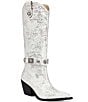 Color:White - Image 1 - Bavani Floral Jacquard Rhinestone Belted Western Boots