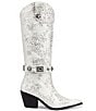 Color:White - Image 2 - Bavani Floral Jacquard Rhinestone Belted Western Boots