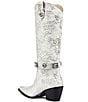 Color:White - Image 3 - Bavani Floral Jacquard Rhinestone Belted Western Boots