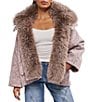 Azalea Wang Beckinsale Wool Blend Faux Fur Trim Relaxed Fit Zip Front Jacket - Image 1