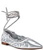 Color:Silver - Image 1 - Benicio Metallic Crystal Ankle Wrap Ballet Flats
