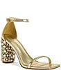 Color:Gold - Image 1 - Bernelle Metallic Crystal Embellished Block Heel Dress Sandals