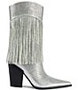 Color:Silver - Image 2 - Blythe Rhinestone Fringed Western Mid Boots