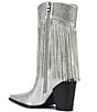 Color:Silver - Image 3 - Blythe Rhinestone Fringed Western Mid Boots