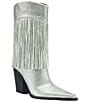 Color:Silver - Image 1 - Blythe Rhinestone Fringed Western Mid Boots