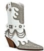 Color:White - Image 1 - Bramwell Crystal Rhinestone Draped Chain Western Mid Boots