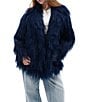 Azalea Wang Breckenridge Solid Faux Fur Notch Lapel Heavyweight Open Front Jacket, Color:Blue - Image 1