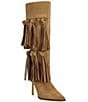 Azalea Wang Cabrera Suede Tassel Fringe Pointed Toe Tall Boots - Image 1