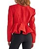 Azalea Wang Camber-Red Tweed Fringe Trim Crew Neck Button Front Peplum Jacket - Image 2
