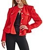 Azalea Wang Camber-Red Tweed Fringe Trim Crew Neck Button Front Peplum Jacket - Image 3