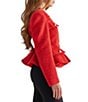 Azalea Wang Camber-Red Tweed Fringe Trim Crew Neck Button Front Peplum Jacket - Image 4