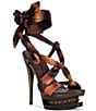 Azalea Wang Carmen Tiger Print Ankle Tie Bow Studded Platform Sandals - Image 1