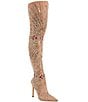Color:Nude - Image 1 - Chevelle Stretch Mesh Rhinestone Thigh High Dress Boots