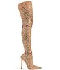 Color:Nude - Image 2 - Chevelle Stretch Mesh Rhinestone Thigh High Dress Boots