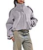 Azalea Wang Colleen Wool Blend Stand Collar Oversize Fit Zip Front Cropped Bomber Jacket - Image 2