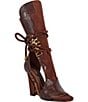 Azalea Wang Desire Crocodile Embossed Leopard Print Wedge Gladiator Sandals - Image 1