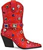 Color:Red - Image 2 - Diligent Floral Brocade Rhinestone Western Mid Boots