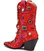 Color:Red - Image 3 - Diligent Floral Brocade Rhinestone Western Mid Boots