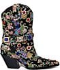 Color:Black - Image 2 - Diligent Floral Brocade Rhinestone Western Mid Boots