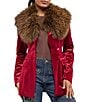 Azalea Wang Elaris-Red Velvet Oversize Collar Faux Fur Trim Button Front Blazer - Image 1