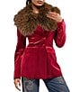 Azalea Wang Elaris-Red Velvet Oversize Collar Faux Fur Trim Button Front Blazer - Image 2