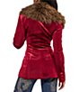 Azalea Wang Elaris-Red Velvet Oversize Collar Faux Fur Trim Button Front Blazer - Image 3
