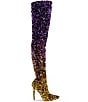 Color:Purple Multi - Image 2 - Elliana Ombre Sequined Stretch Thigh High Dress Boots