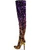 Color:Purple Multi - Image 3 - Elliana Ombre Sequined Stretch Thigh High Dress Boots