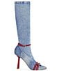 Azalea Wang Emra Denim Buckle Straps Pointed Toe Tall Boots - Image 2
