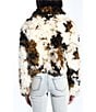 Azalea Wang Enora Cream Abstract Cow Print Sherpa Oversize Neck Zip Front Bomber Jacket, Color:Beige - Image 2