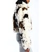 Azalea Wang Enora Cream Abstract Cow Print Sherpa Oversize Neck Zip Front Bomber Jacket, Color:Beige - Image 3