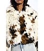 Azalea Wang Enora Cream Abstract Cow Print Sherpa Oversize Neck Zip Front Bomber Jacket, Color:Beige - Image 4