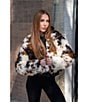 Azalea Wang Enora Cream Abstract Cow Print Sherpa Oversize Neck Zip Front Bomber Jacket, Color:Beige - Image 6