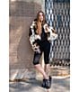 Azalea Wang Enora Cream Abstract Cow Print Sherpa Oversize Neck Zip Front Bomber Jacket, Color:Beige - Image 10