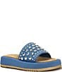 Color:Blue - Image 1 - Espinosa Denim Studded Platform Slide Sandals