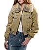 Azalea Wang Evra-Denim Faux Fur Oversize Collar Zip Front Bomber Jacket - Image 1
