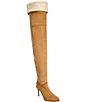 Azalea Wang Fabiola Faux Shearling Cuff Pointed Toe Thigh High Boots - Image 1