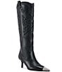 Color:Black - Image 1 - Floryan Butterfly Stitched Western Kitten Heel Tall Boots