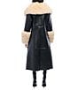 Azalea Wang Fluffy Oversized Neck Faux Fur Trim Snap Front Faux Leather Trench Jacket, Color:Black - Image 2