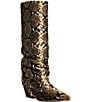 Azalea Wang Francoise Snake Print Suede Slouch Shaft Pointed Toe Tall Boots - Image 1