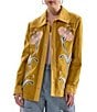 Azalea Wang Geraldine Corduroy Floral Embroidered Point Collar Snap Front Field Jacket, Color:Mustard - Image 1