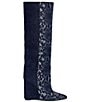 Azalea Wang Gianna Snake Print Denim Pointed Toe Wedge Tall Boots - Image 2